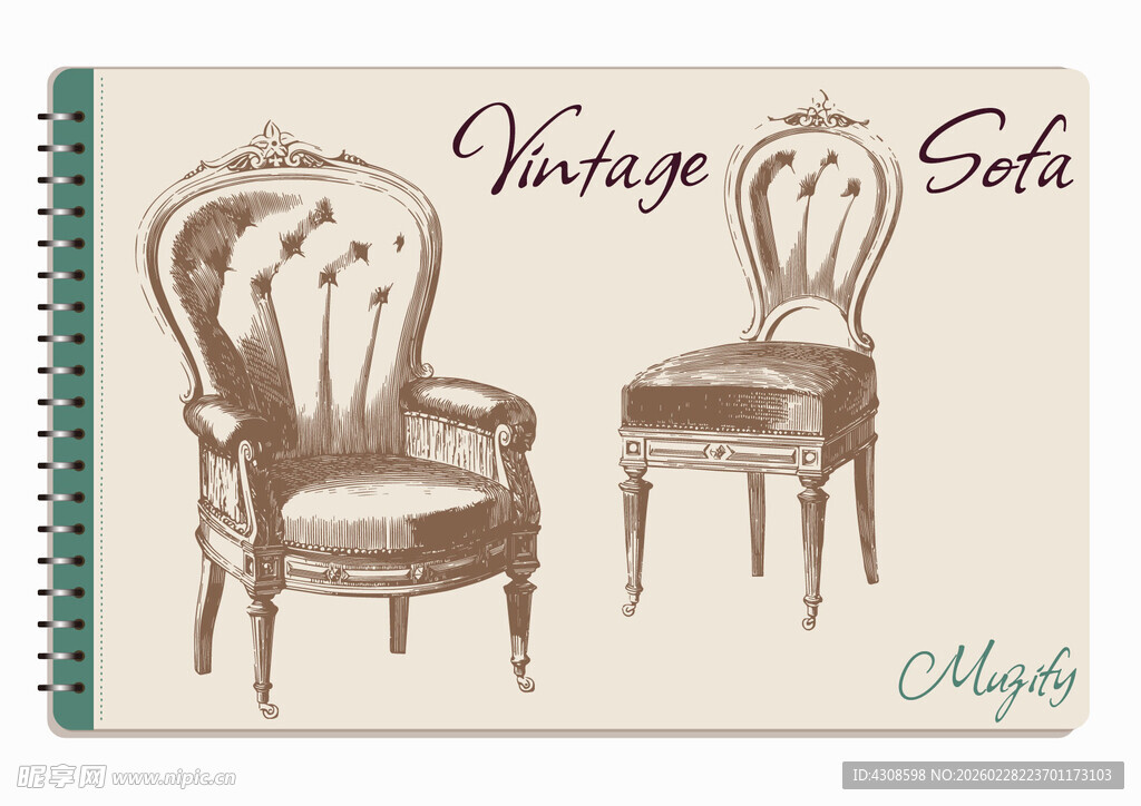 线圈本 2款入复古沙发手绘稿