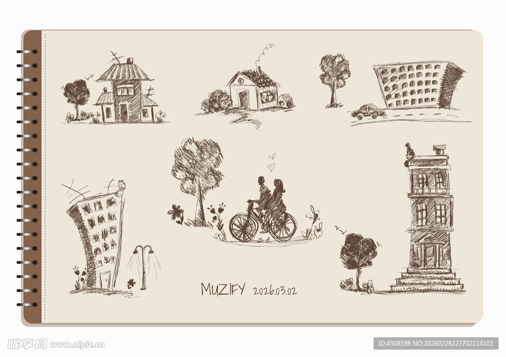 线圈本 6款入复古风景画素描