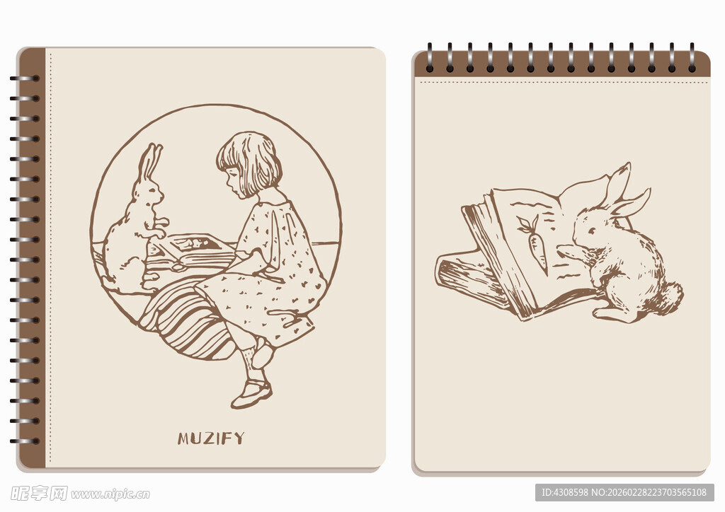 线圈本 阅读的女孩和兔子