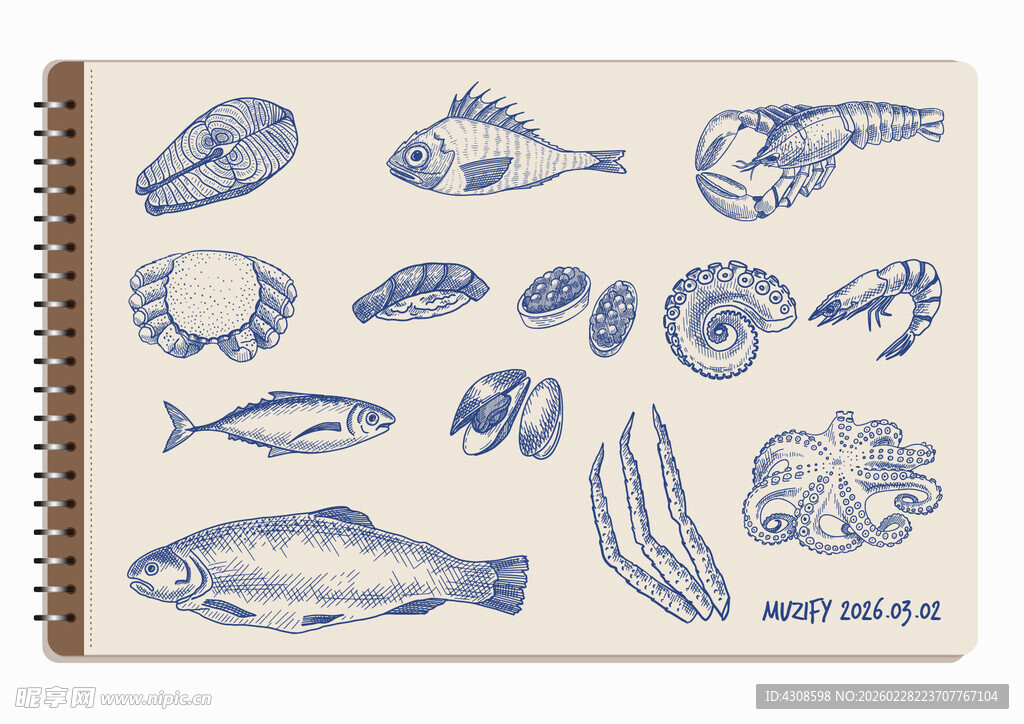 线圈本 13款入海鲜手绘稿