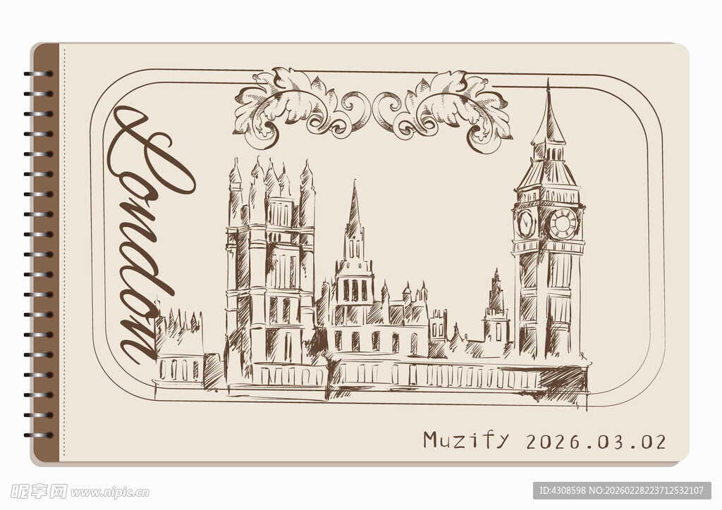 线圈本 英伦风景素描画