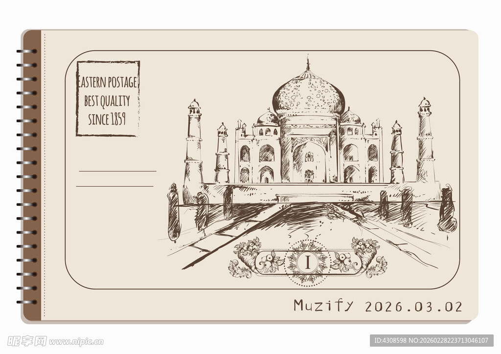 线圈本 泰姬陵素描画