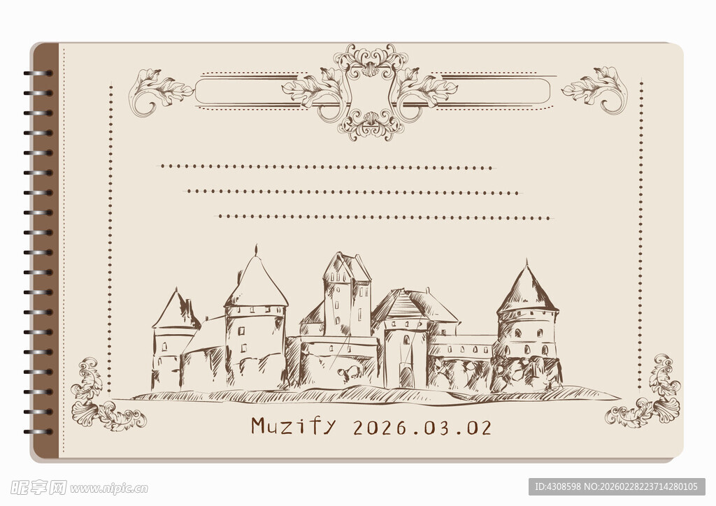 线圈本 复古风景素描画