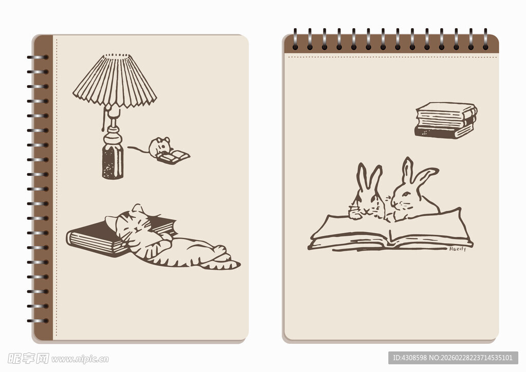 线圈本 阅读的兔子和猫咪