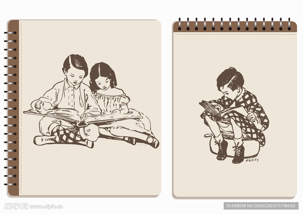 线圈本 阅读的男孩和女孩