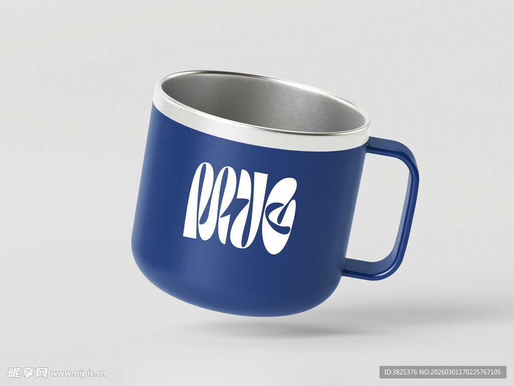 蓝色马克杯水杯样机展示