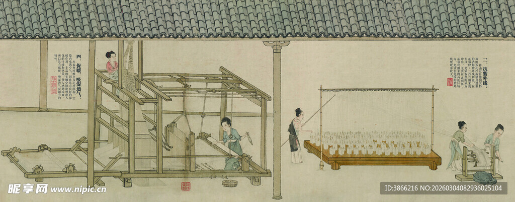 古代工坊劳作场景图