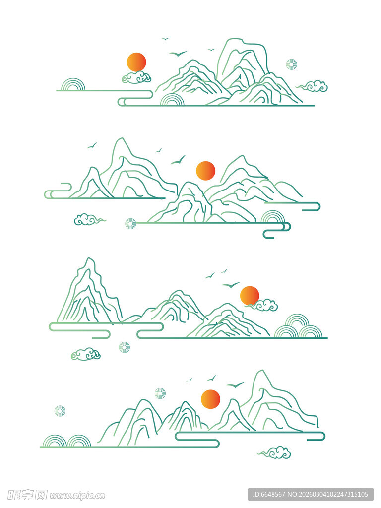 中式山水祥云花纹