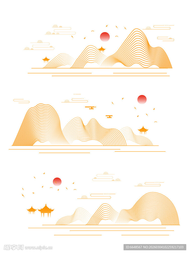 中式山水祥云花纹