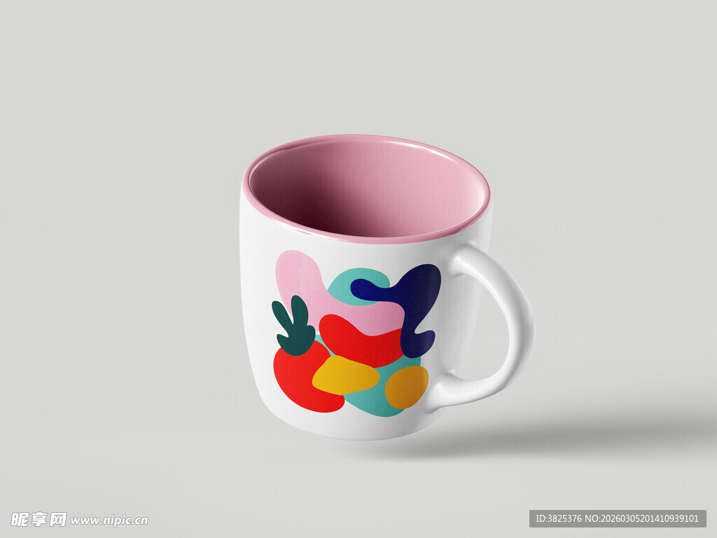 彩色花朵图案陶瓷咖啡杯展示样机