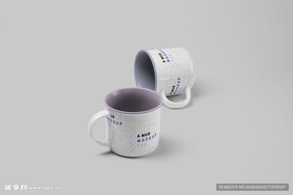 白色带柄马克杯两件套展示样机