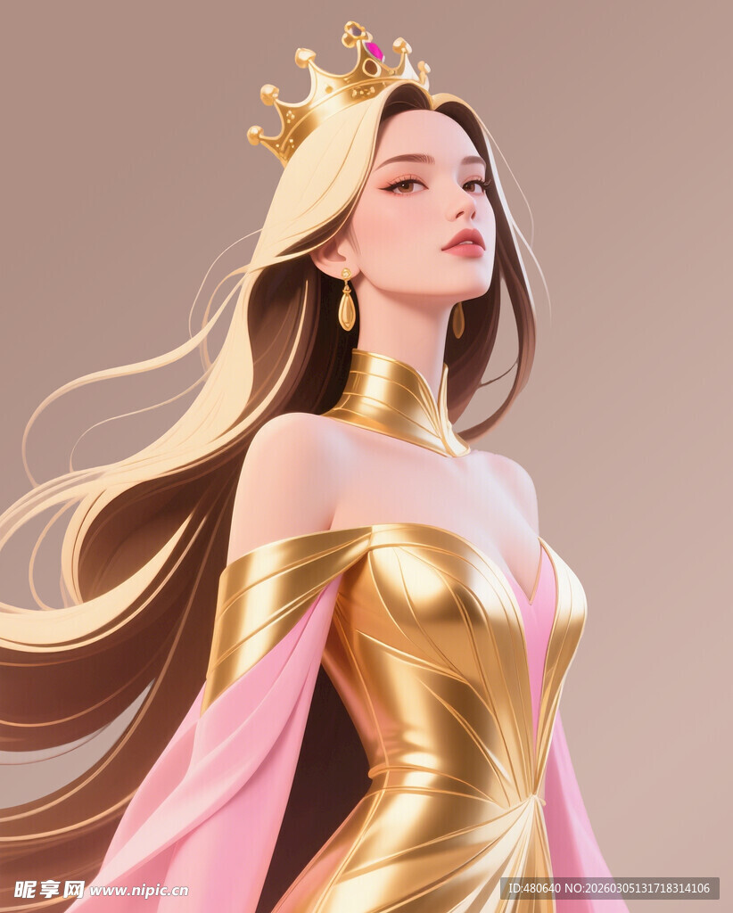 38妇女金色女王造型的梦幻美女