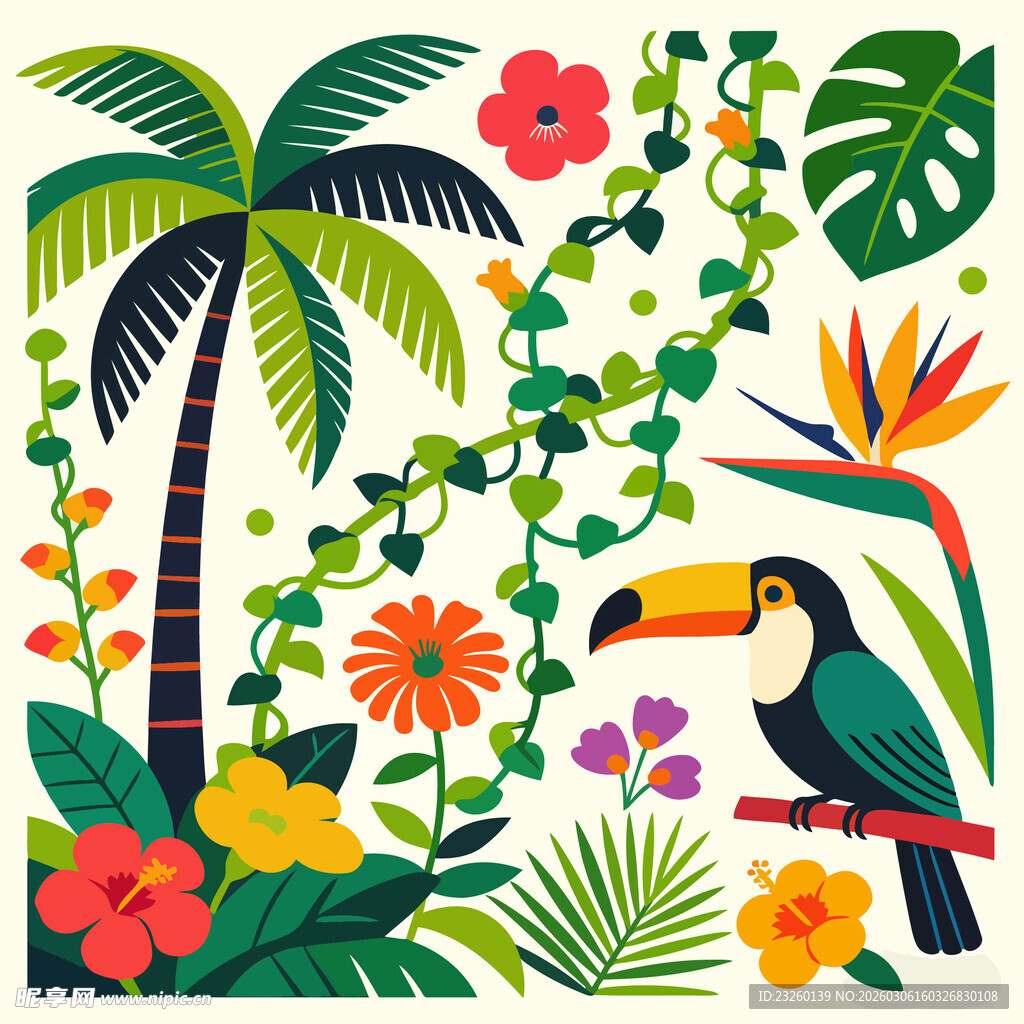 热带风情动植物插画