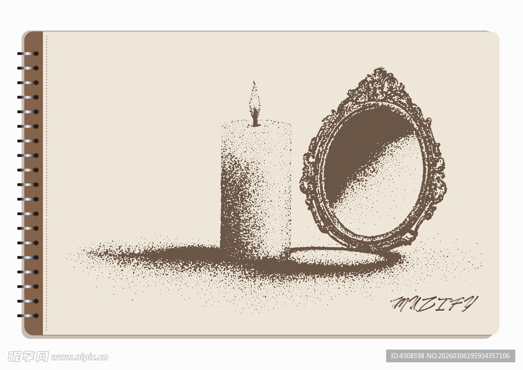 线圈本 蜡烛素描画