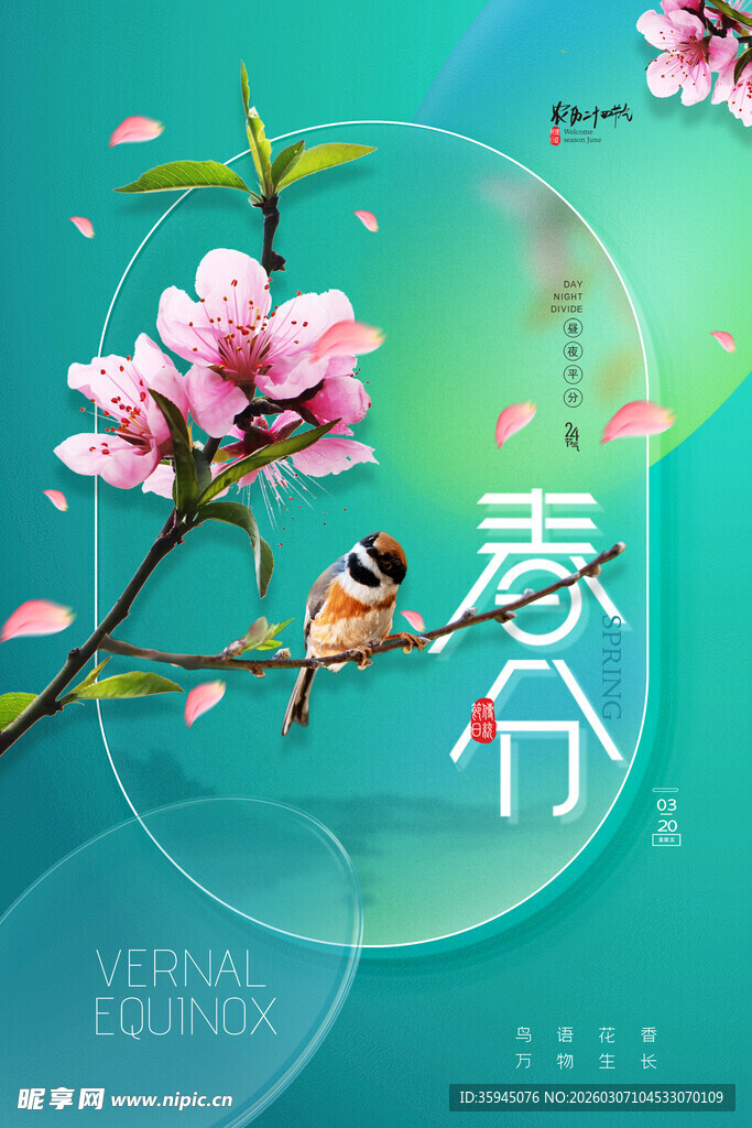 春分时节桃花与小鸟