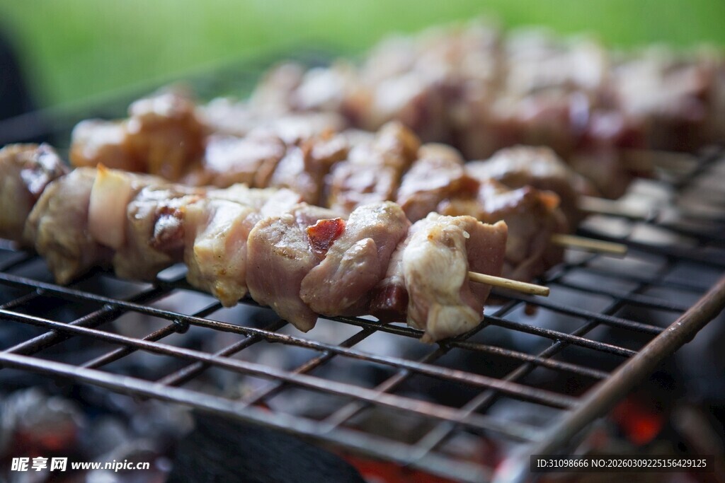 户外烤架上的美味肉串