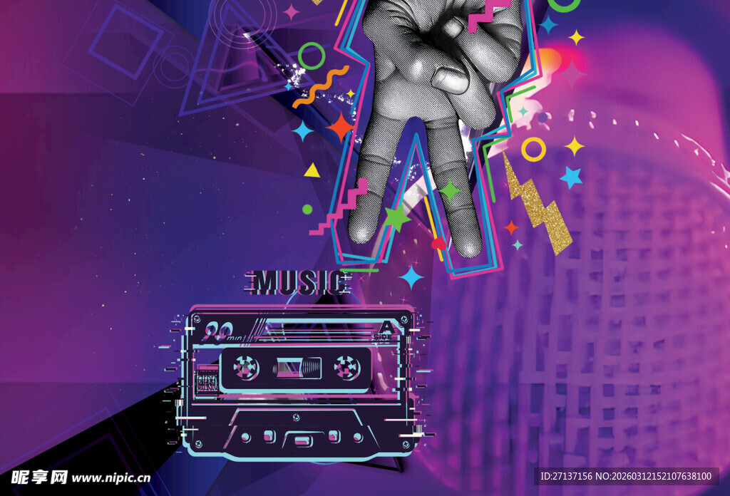 复古磁带与动感舞者画面