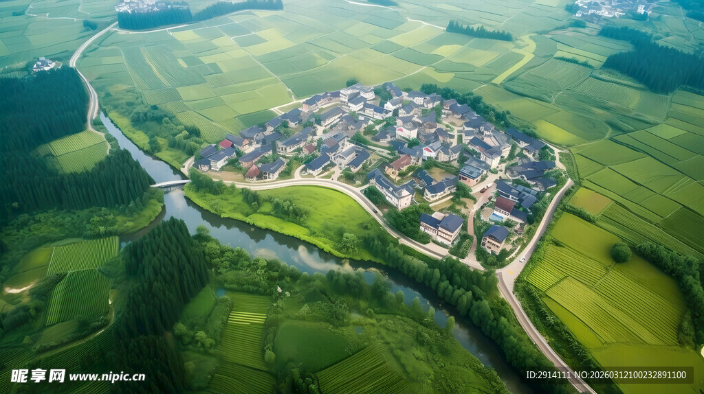 俯瞰绿意环绕的美丽村落