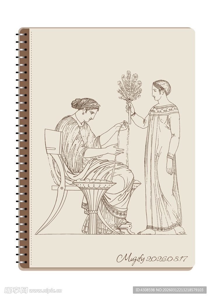 线圈本 复古人物素描画