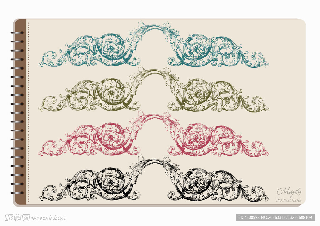 线圈本 多色复古花边