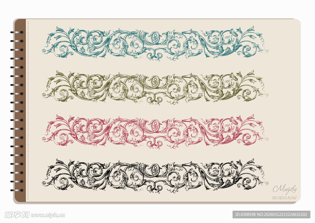 线圈本 多色复古花边