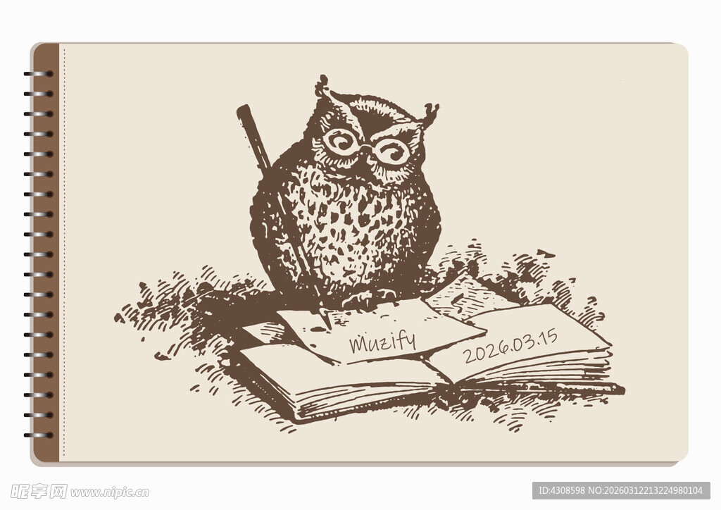 线圈本 猫头鹰素描画