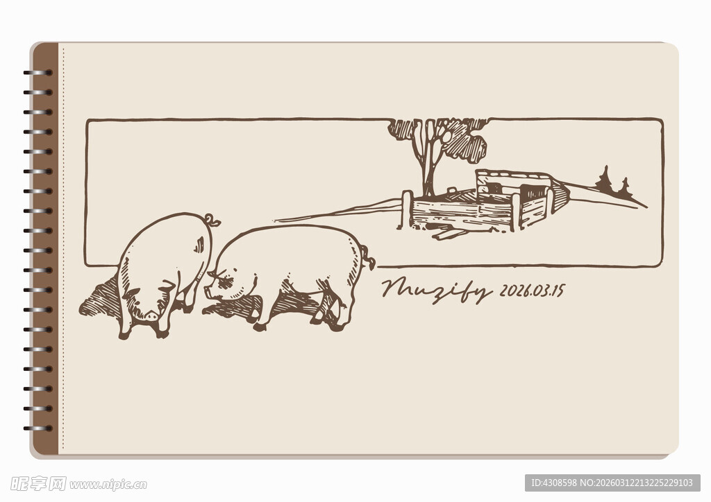 线圈本 猪与猪圈素描画