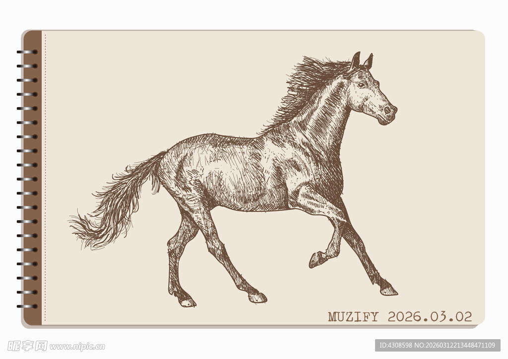 线圈本 奔马素描画