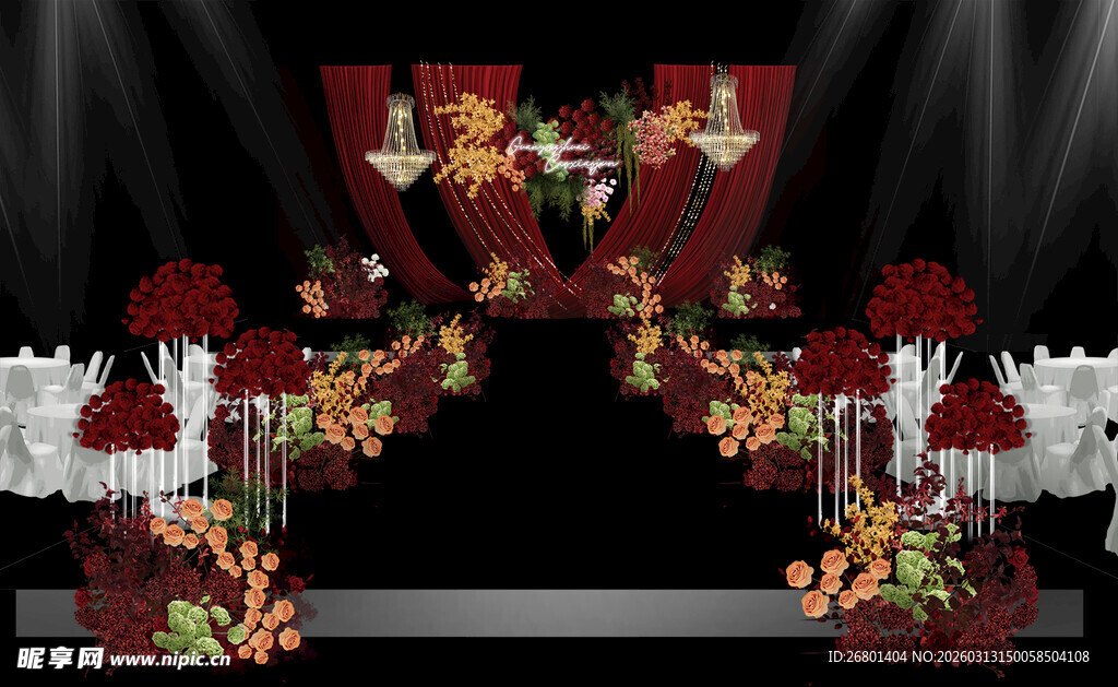 中式婚礼舞台花卉装饰