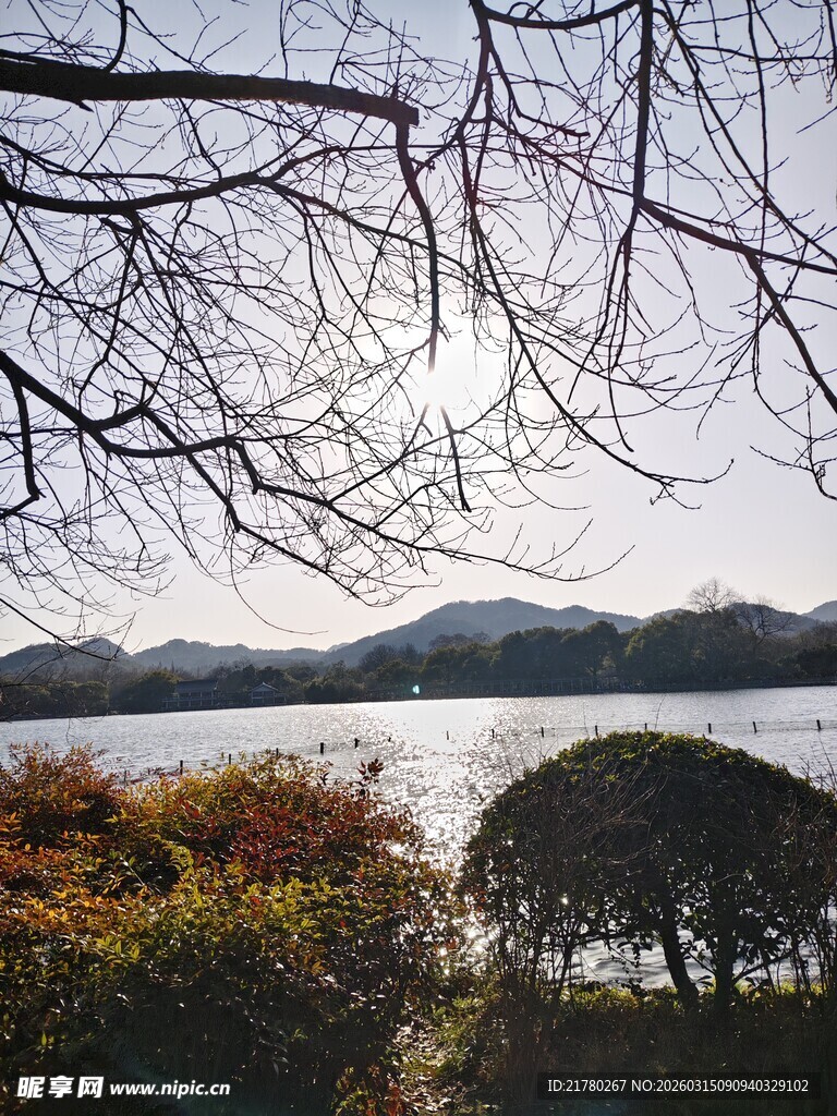 冬日湖畔景致