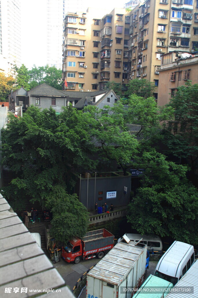 老旧小区旁的绿色巷道