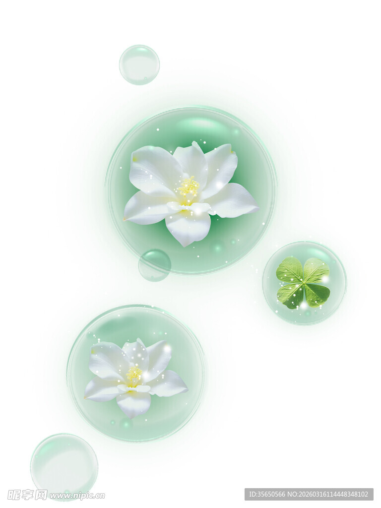 清新绿栀子花朵装饰图案