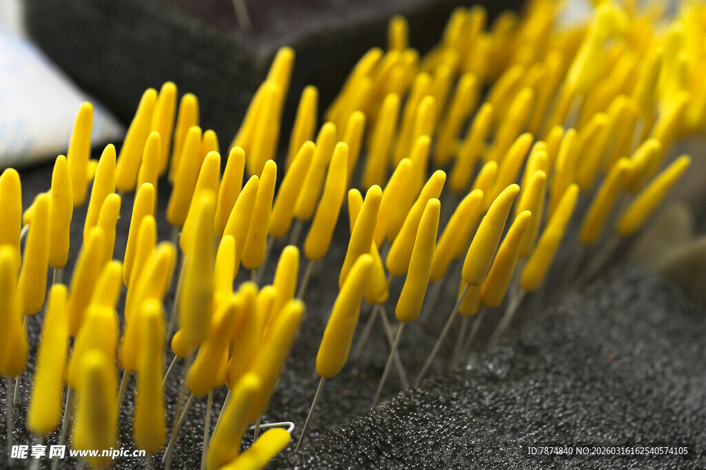 工艺品黄色尖状物整齐排列