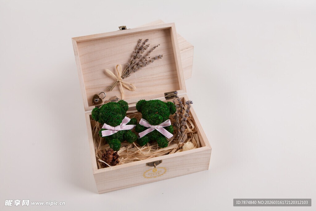 工艺品木质礼盒中的绿植装饰
