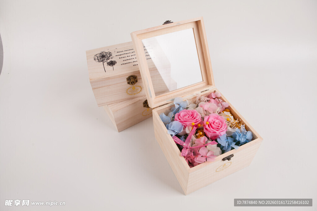 工艺品木质花盒 盛放多彩干花