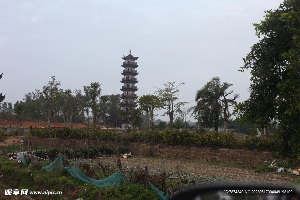 田野中的古老宝塔景观