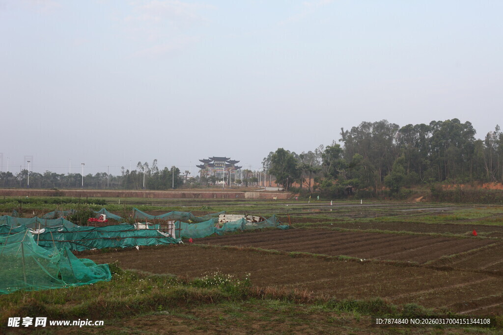 田野中的蓝色围栏景观