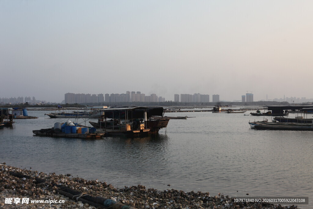 江边停泊的船只景观