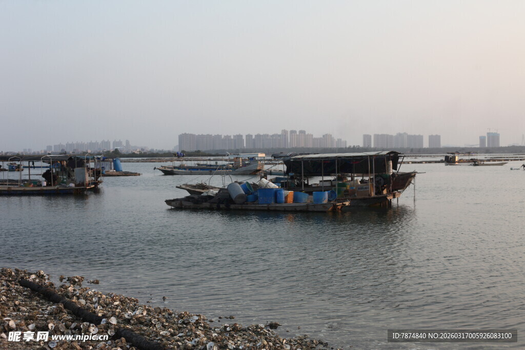 港湾中的停泊渔船