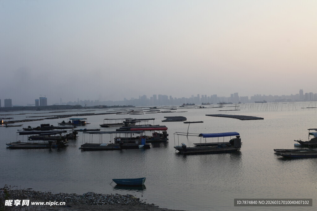 江边停泊的众多船只