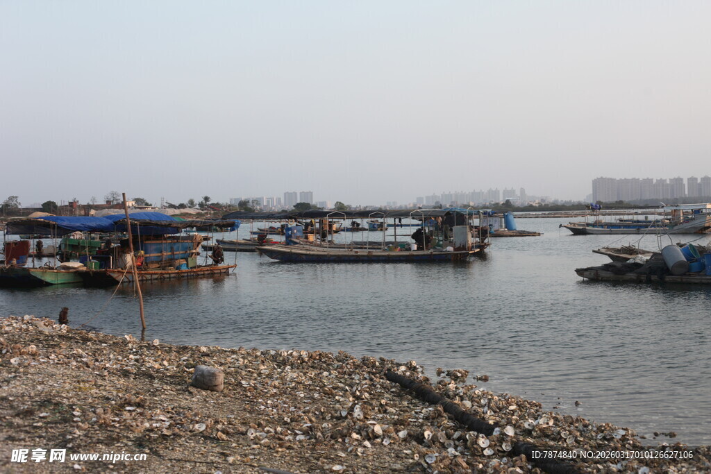 港口停泊的多彩船只