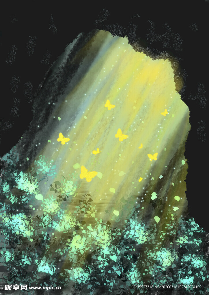 山洞 蝴蝶 奇幻 唯美 丁达尔