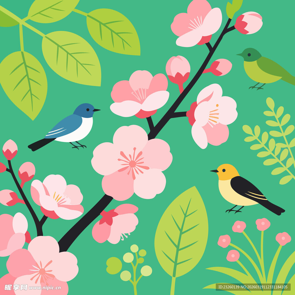 春日繁花间的灵动小鸟