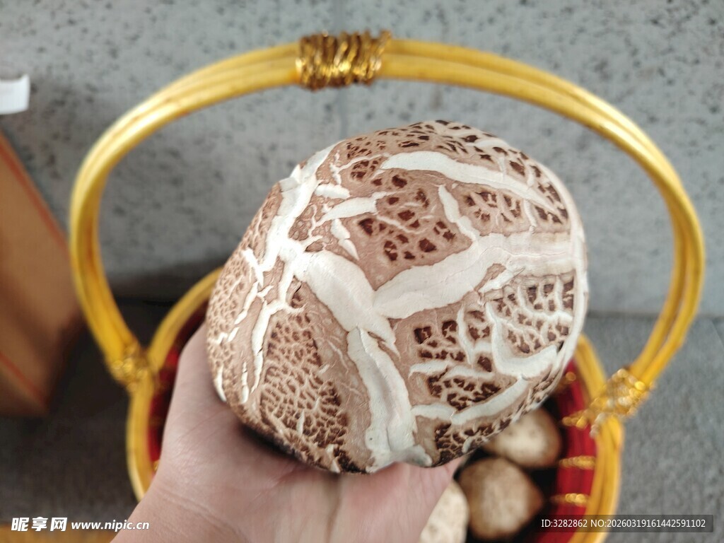 手捧精美竹编球饰花菇