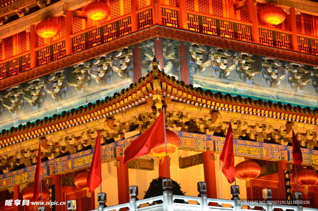 中式古建筑夜景 灯火辉煌