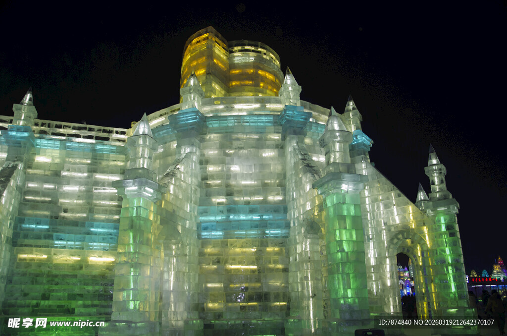 梦幻冰雕建筑夜景奇观