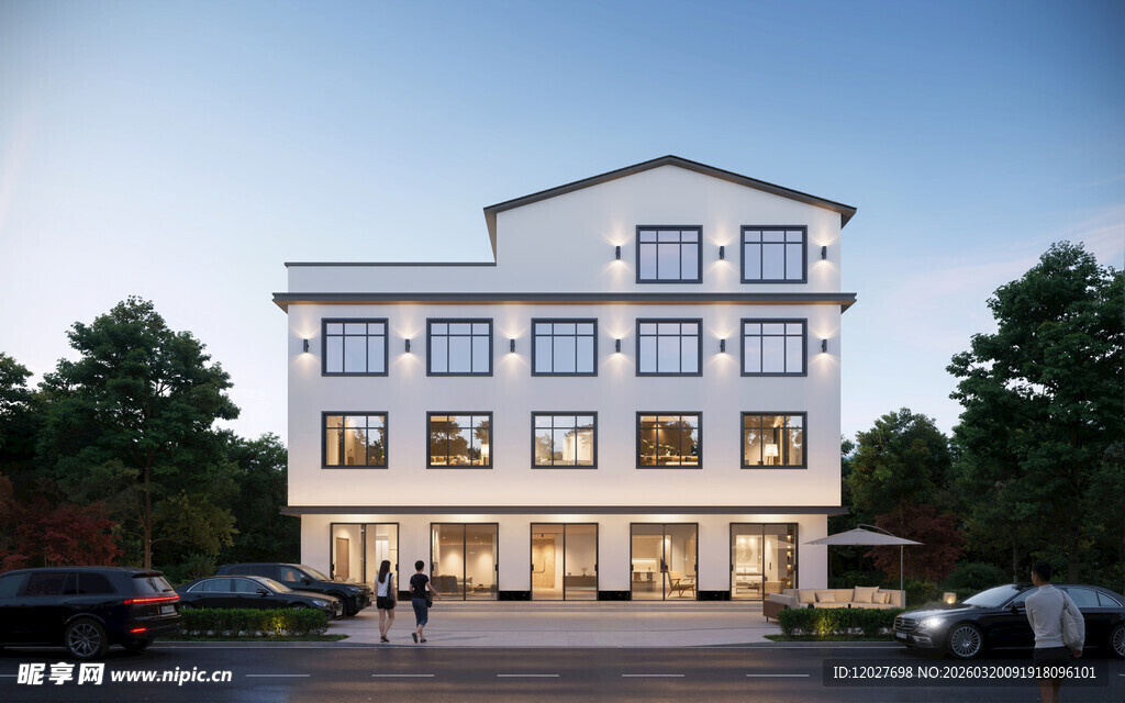 现代风格四层商业建筑外观