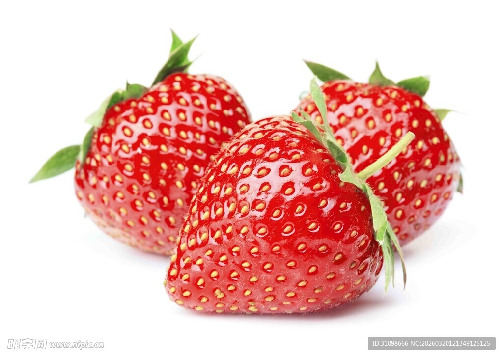 三颗新鲜诱人的红草莓