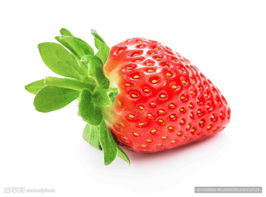 鲜红草莓带绿叶