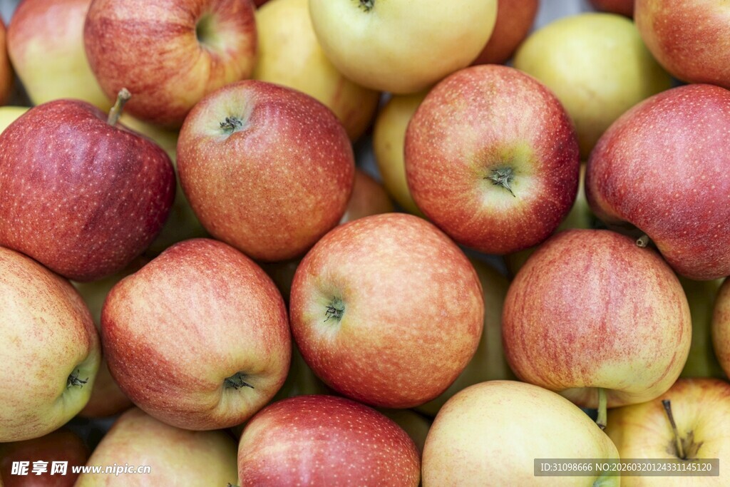 一堆色泽鲜艳的红苹果